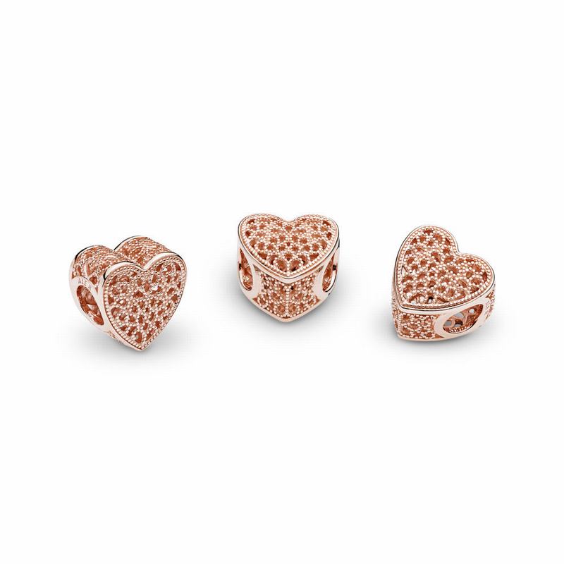 Pandora Filigree & Beaded Heart Charm Ireland - Pandora Rose - 569182MRO